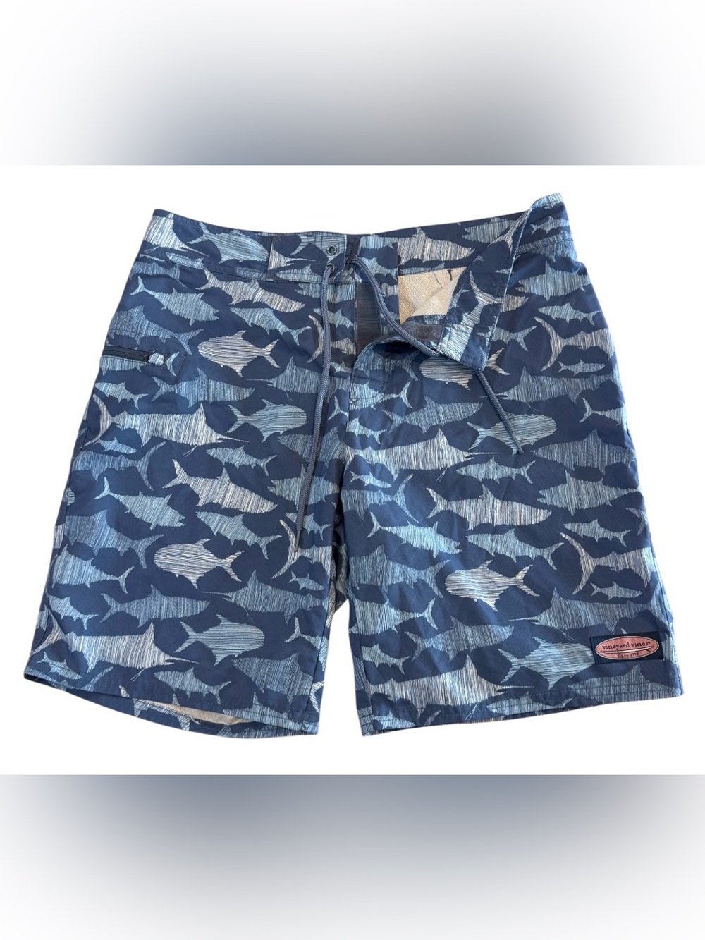 Vineyard Vines School of Fish Chappy Board Shorts Mens 32 Blue Swim Trunks
